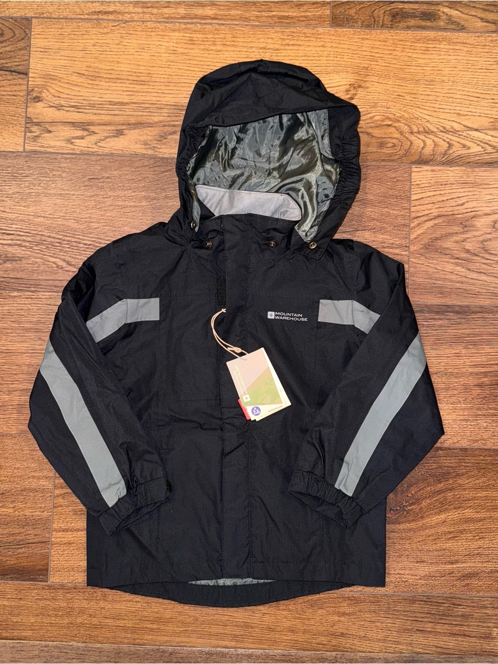 Kids' Black Waterproof Hooded Jacket